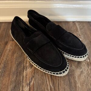 Vince Black Suede Loafers with Woven Sole